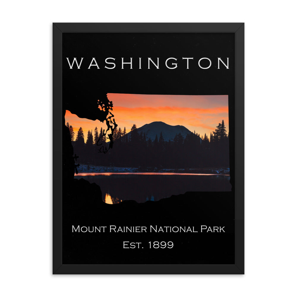 Mount Rainier - Black - Colored - Framed