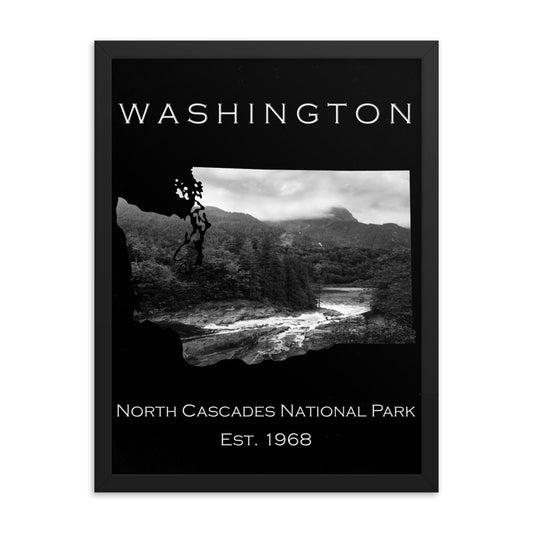 North Cascades National Park - Black - Black and White - Framed