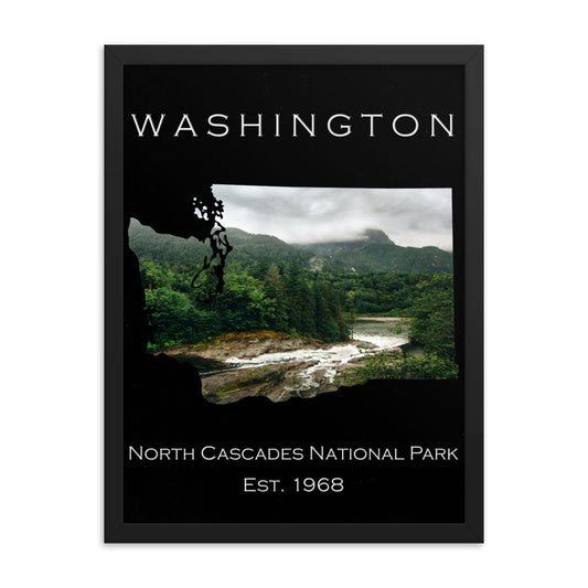 North Cascades National Park - Black - Colored - Framed