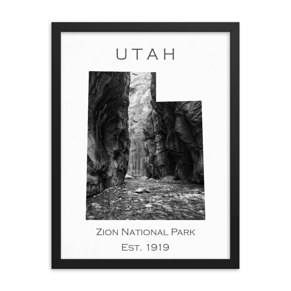 Zion National Park - White - Black and White - Framed