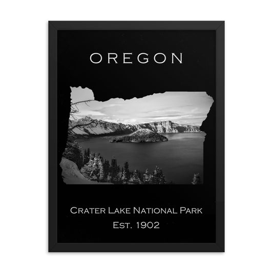 Crater Lake National Park - Black - Black and White - Framed