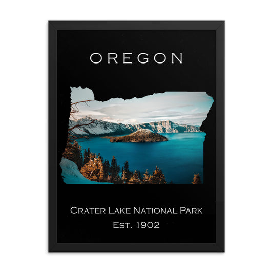 Crater Lake National Park - Black - Color - Framed