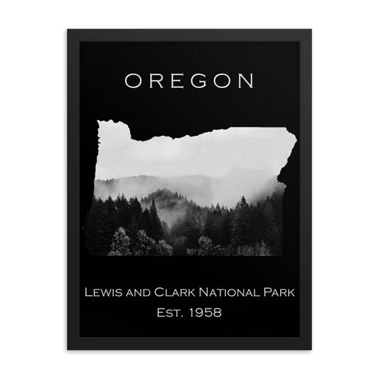 Lewis and Clark National Park - Black - Black and White - Framed