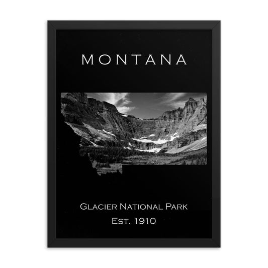 Glacier National Park - Black - Black and White - Framed