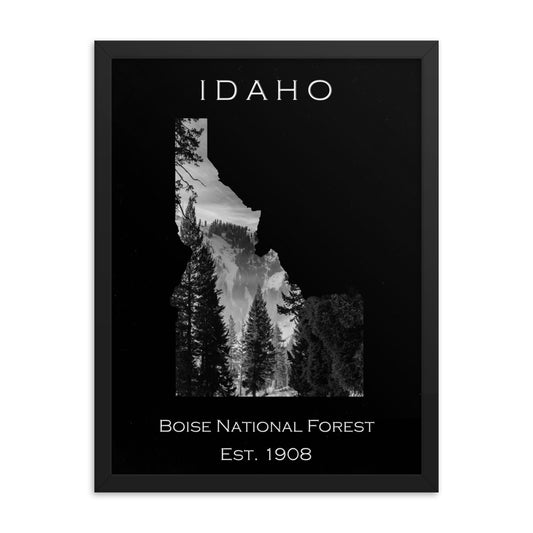 Boise National Forest - Black - Black and White - Framed