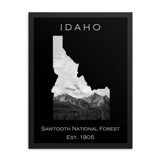 Sawtooth National Forest - Black - Black and White - Framed