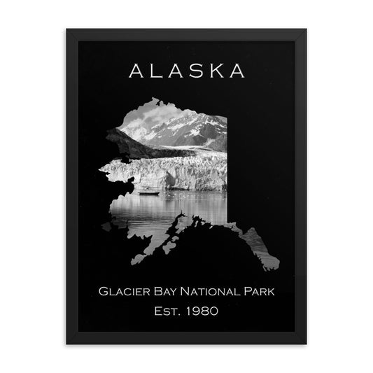 Glacier Bay National Park - Black - Black and White - Framed