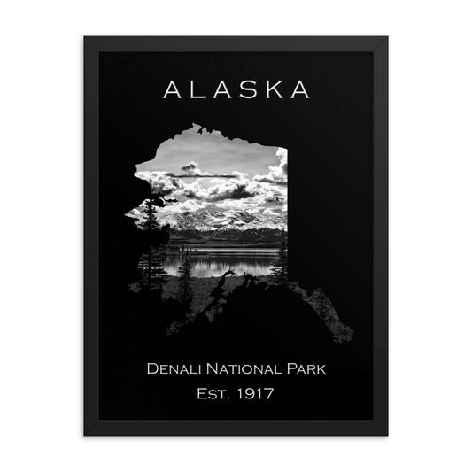 Denali National Park - Black - Black and White - Framed