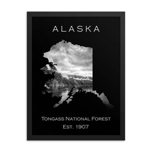 Tongass National Forest - Black - Black and White - Framed