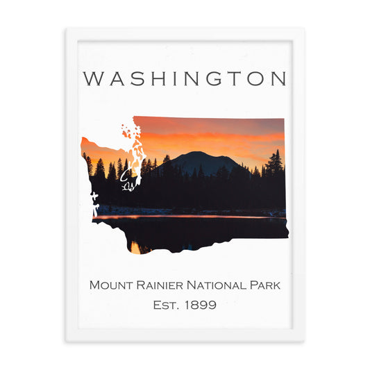 Mount Rainier - White - Colored - Framed