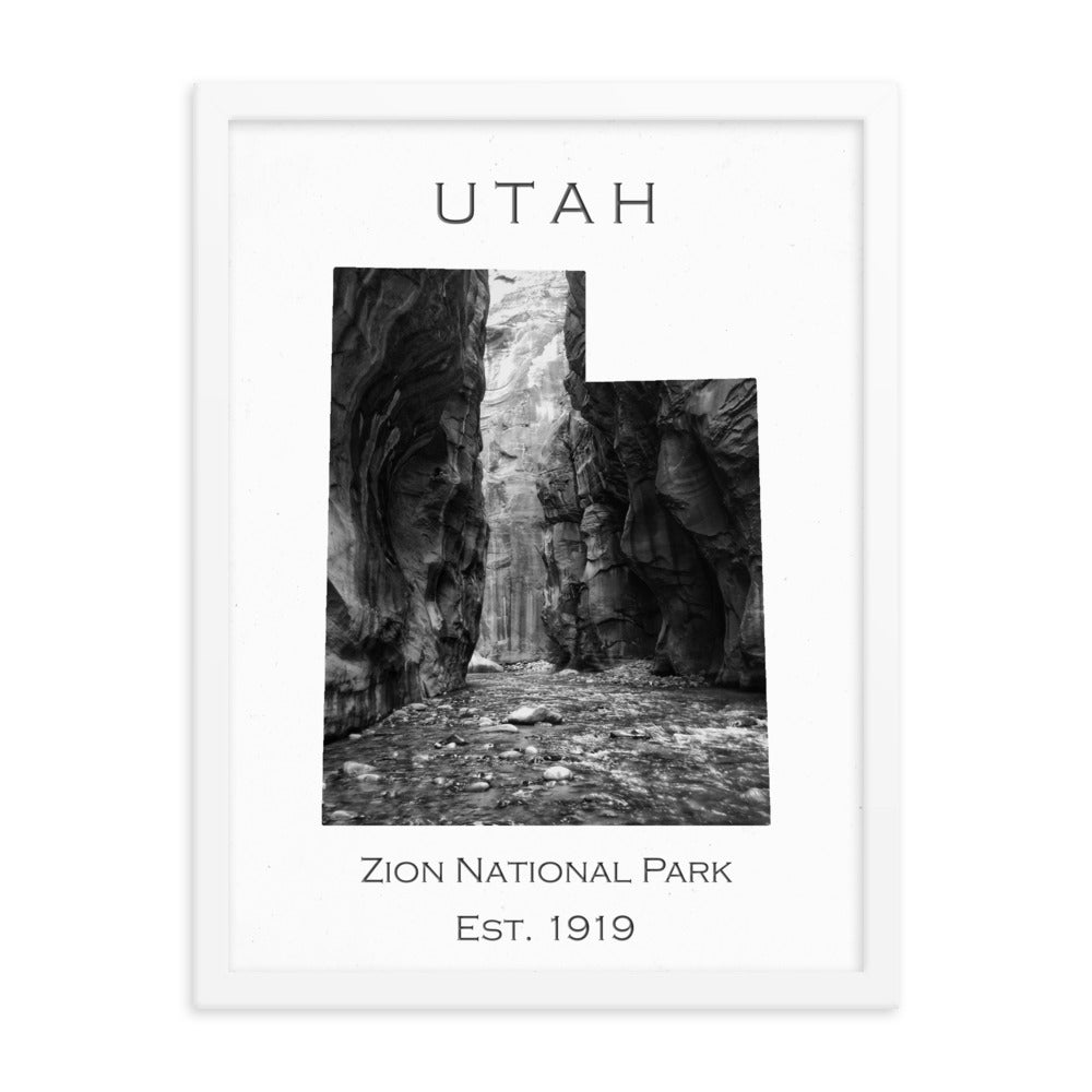 Zion National Park - White - Black and White - Framed