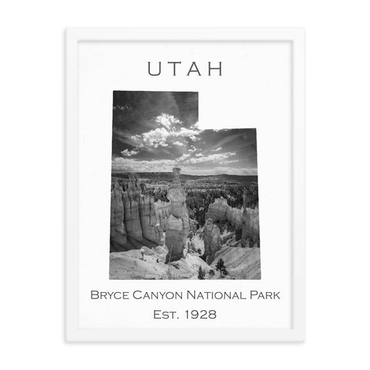 Bryce Canyon National Park - White - Black and White - Framed