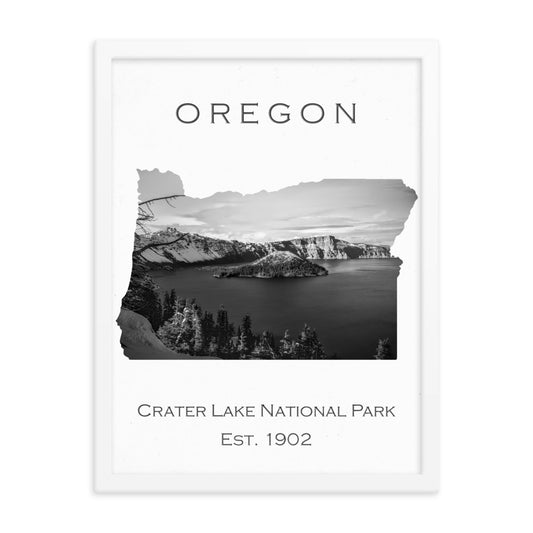 Crater Lake National Park - White - Black and White - Framed