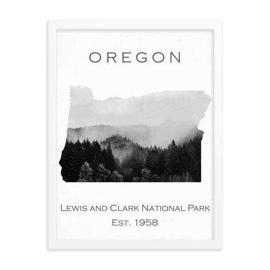 Lewis & Clark National Park - White - Black and White - Framed