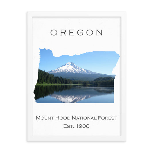 Mount Hood National Forest - White - Color - Framed