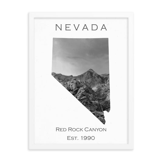 Red Rock Canyon - White - Black and White - Framed