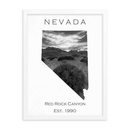 Red Rock Canyon - White - Black and White - Framed