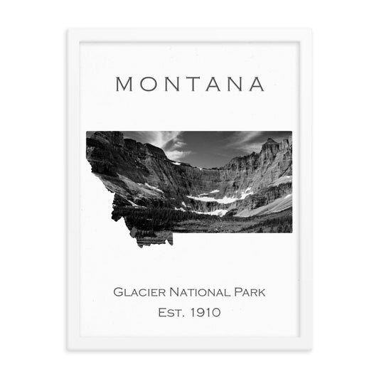 Glacier National Park - White - Black and White - Framed