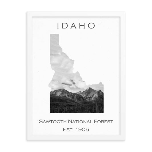 Sawtooth National Forest - White - Black and White - Framed