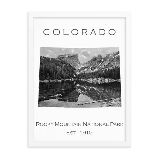 Rocky Mountain National Park - White - Black and White - Framed