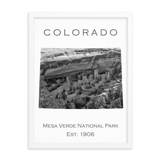 Mesa Verde National Park - White - Black and White - Framed