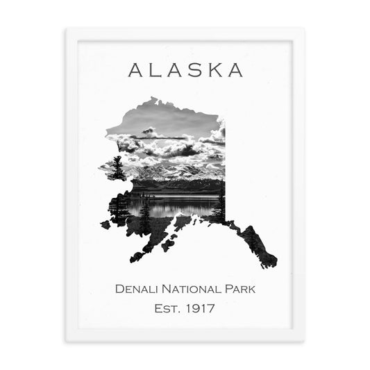 Denali National Park - White - Black and White - Framed