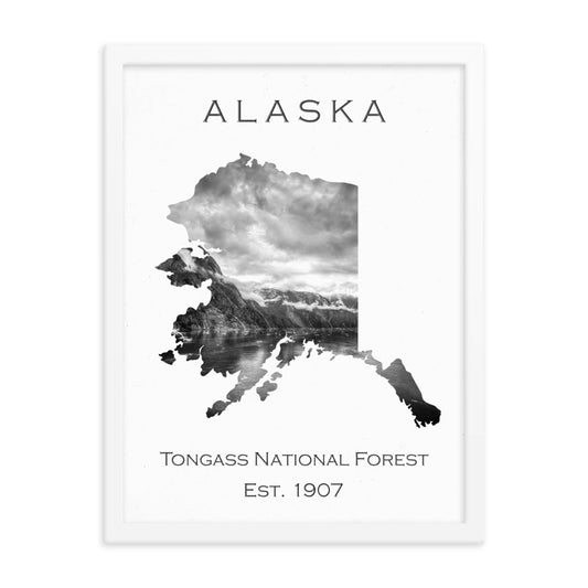 Tongass National Forest - White - Black and White - Framed