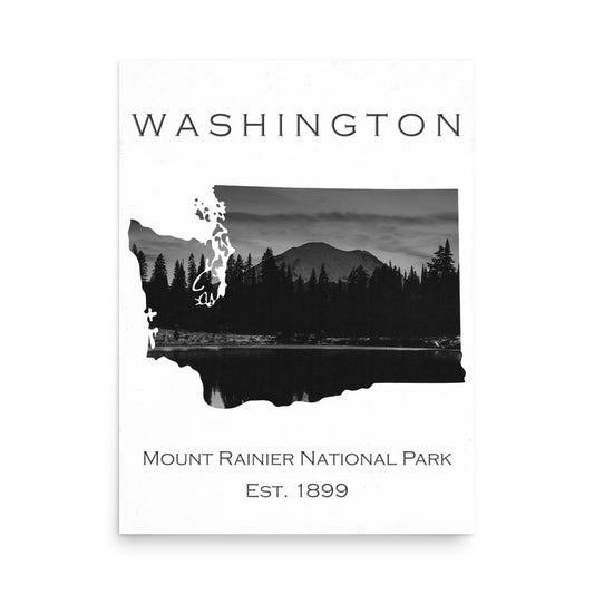 Mount Rainier National Park - White - Black and White