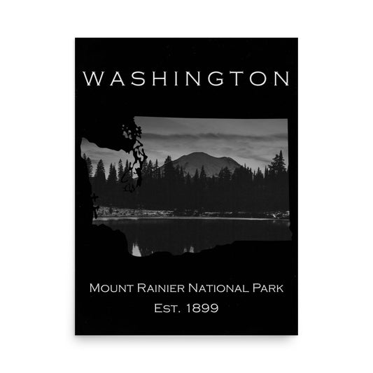 Mount Rainier National Park - Black - Black and White