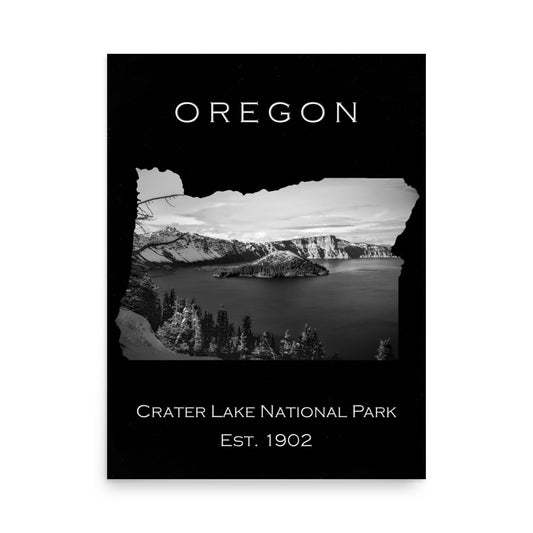 Crater Lake National Park - Black - Black and White