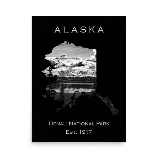 Denali National Park - Black - Black and White